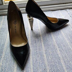 Katy Perry "The Memphis" Gold Ball Heels in Black Patent! Sz 8